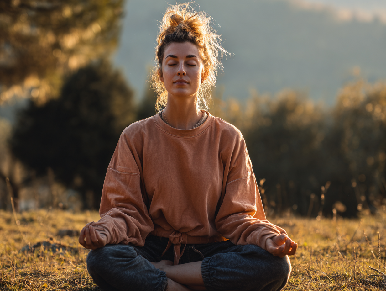 Žena praktizujúca jógu v prírode